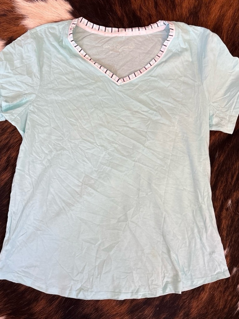 Midnight by Carole Hochman Light Blue V-Neck Short Sleeve Tee